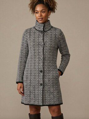 Cocogio Italy Navy White Geometric Knit Coatigan Longline Cardigan Size S